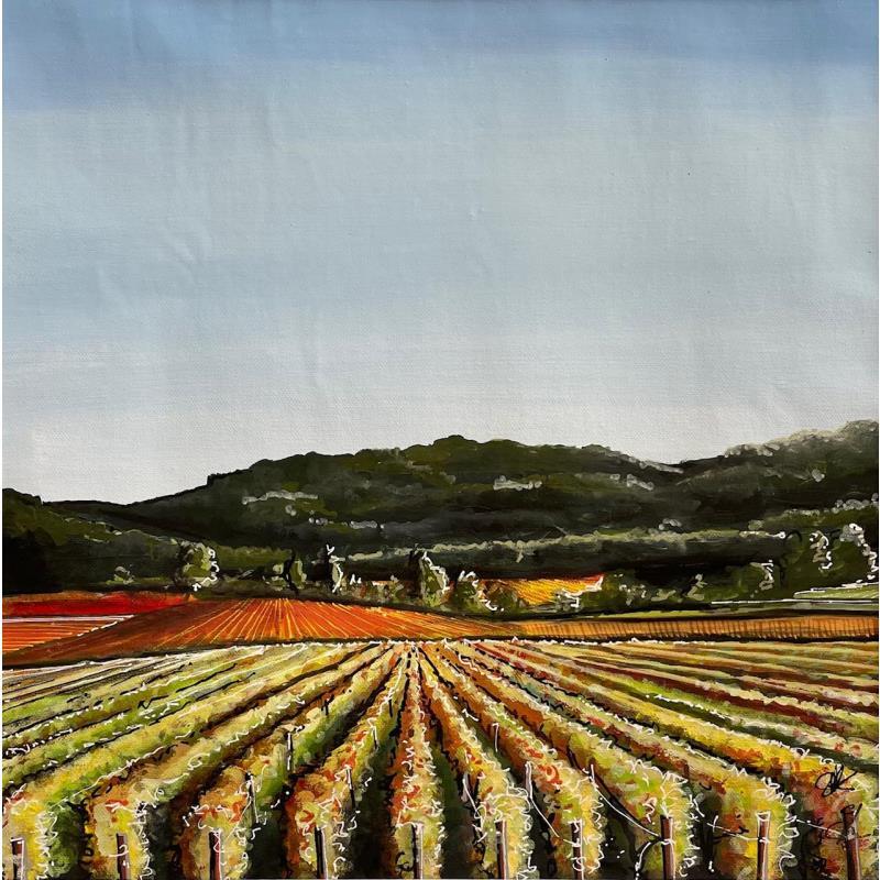 Peinture Les vignes d'automne en Bourgogne par Touras Sophie-Kim  | Tableau Figuratif Paysages, scènes de vie, Urbain