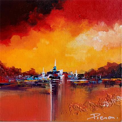 Painting Red Town by Pienon Cyril | Painting Figurative Mixed Landscapes, Marine, Urban