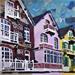 Peinture Maisons du Touquet par G. Carta | Tableau Pop Art Mixte Paysages Vues urbaines