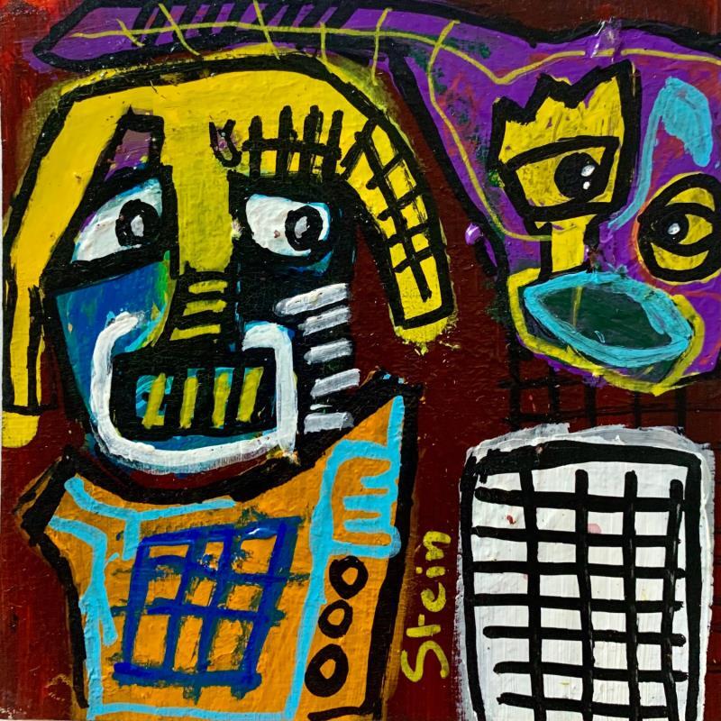 Painting Sur un banc  by Stein Eric  | Painting Raw art Acrylic, Cardboard Portrait