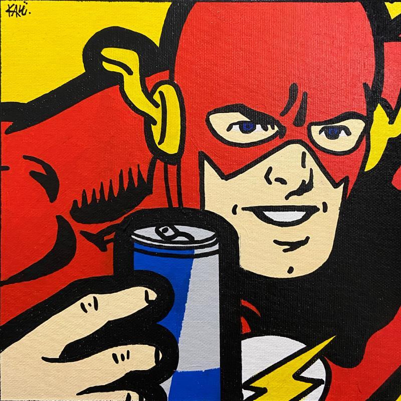 Gemälde Flash drinking Redbull von Kalo | Gemälde Pop-Art Pop-Ikonen Graffiti Acryl Collage Posca