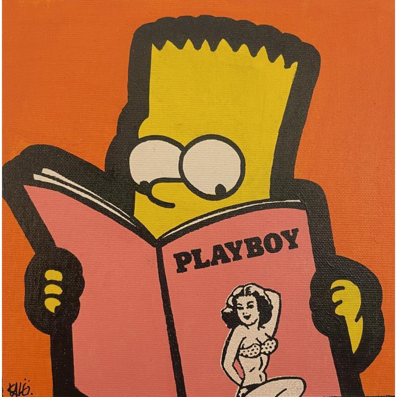 Painting Bart reading Playboy 2 by Kalo | Painting Pop-art Pop icons Graffiti Acrylic Gluing Posca