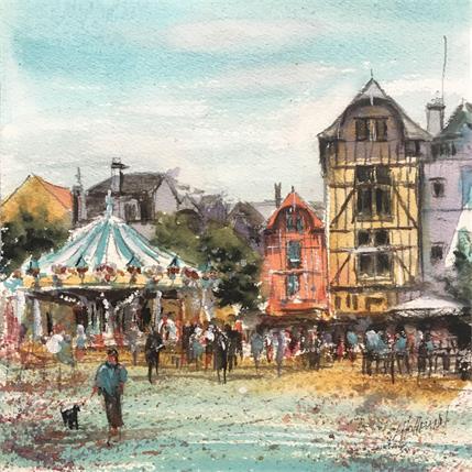 Painting Troyes n°124 Le carroussel by Hoffmann Elisabeth | Painting Figurative Watercolor Landscapes, Pop icons, Urban