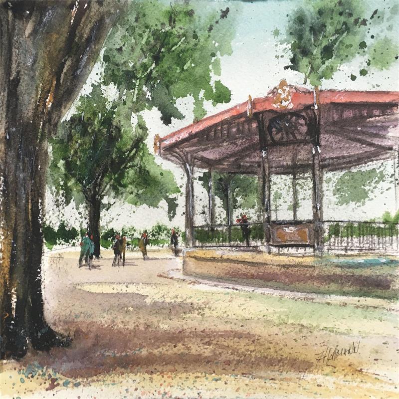 Painting Troyes n°125 Le kiosque by Hoffmann Elisabeth | Painting Figurative Urban Watercolor