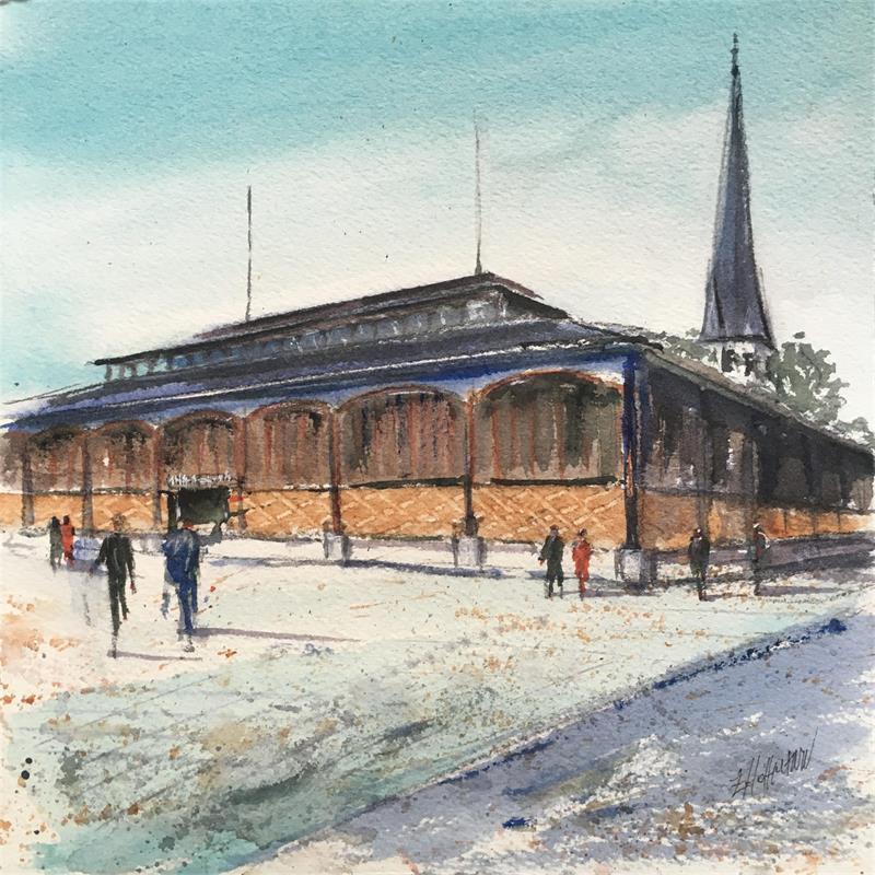 Painting Troyes n°126 Les halles by Hoffmann Elisabeth | Painting Figurative Landscapes Urban Watercolor