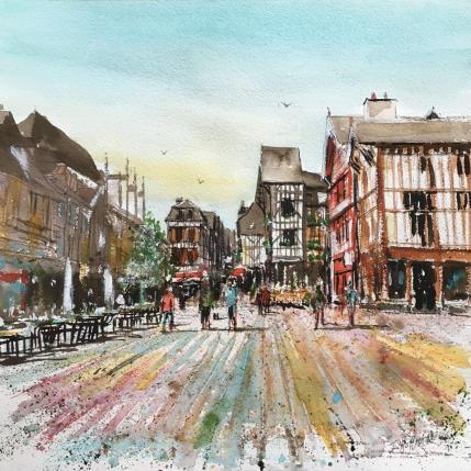 Painting Troyes 131 Place Alexandre Israël by Hoffmann Elisabeth | Painting Figurative Watercolor Urban