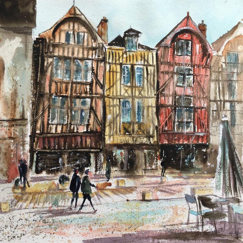 Painting Troyes 132 Rue Emile Zola by Hoffmann Elisabeth | Painting Figurative Urban Watercolor