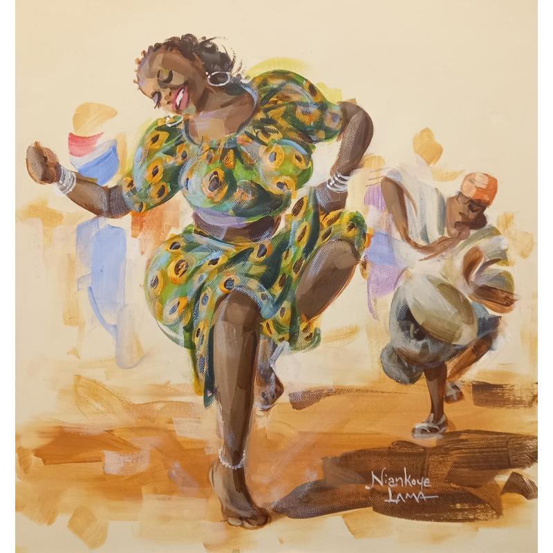 Gemälde La danseuse au djembé von Lama Niankoye | Gemälde Figurativ Alltagsszenen Acryl