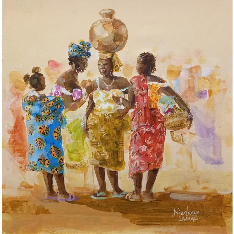 Painting Retrouvailles des dames by Lama Niankoye | Painting Figurative Acrylic Life style