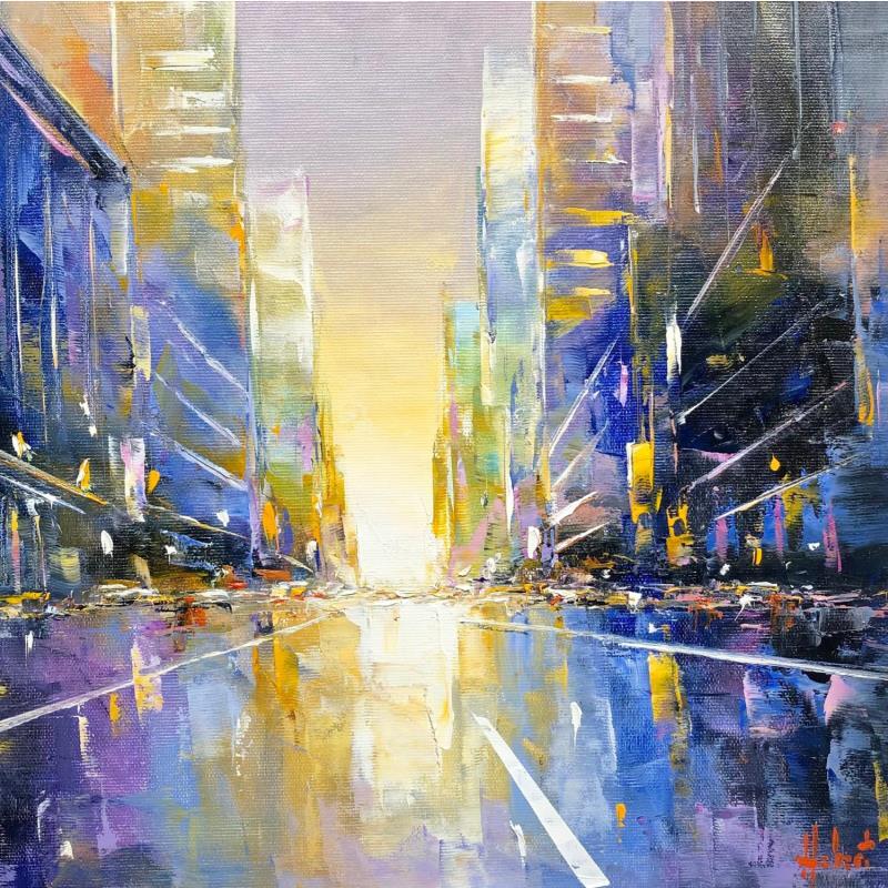 Painting Avenue à new york by Hébert Franck | Painting Figurative Oil