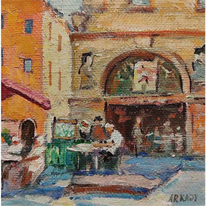 Peinture Un café en terrasse par Arkady | Tableau Figuratif Urbain Huile