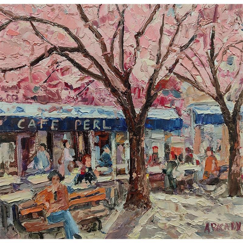 Gemälde Le café Perl à Lyon von Arkady | Gemälde Figurativ Urban Öl