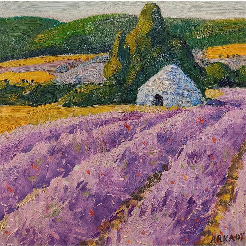 Painting La borie dans le champ de lavande by Arkady | Painting Figurative Oil Landscapes