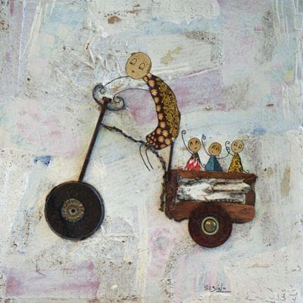 Peinture En balade par Bourdet Sabine | Tableau Art naïf Acrylique scènes de vie