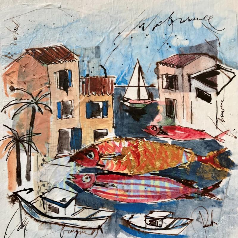 Painting Marseille by Colombo Cécile | Painting Figurative Acrylic, Gluing, Gold leaf, Ink Landscapes, Marine, Pop icons