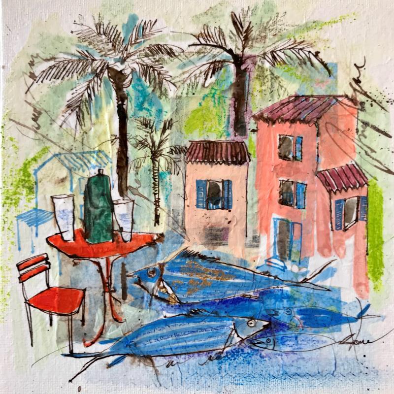 Peinture Village par Colombo Cécile | Tableau Figuratif Acrylique, Collage, Encre, Feuille d'or, Pastel Paysages