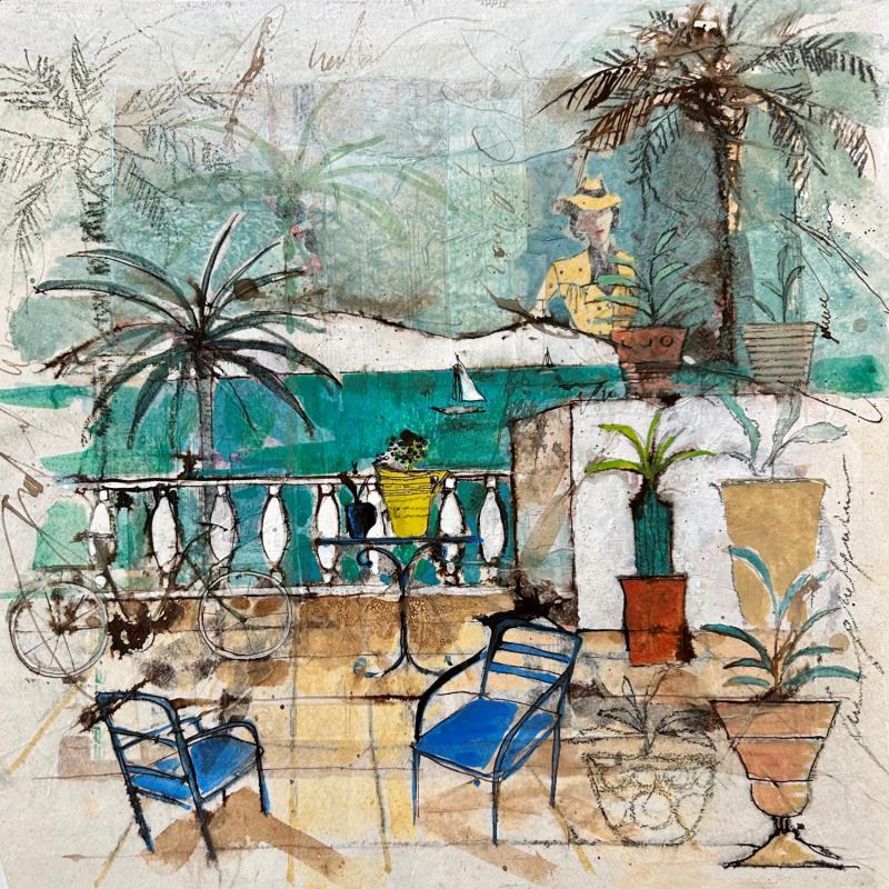 Peinture villa émeraude par Colombo Cécile | Tableau Figuratif Acrylique, Pastel Marine, Paysages, Scènes de vie
