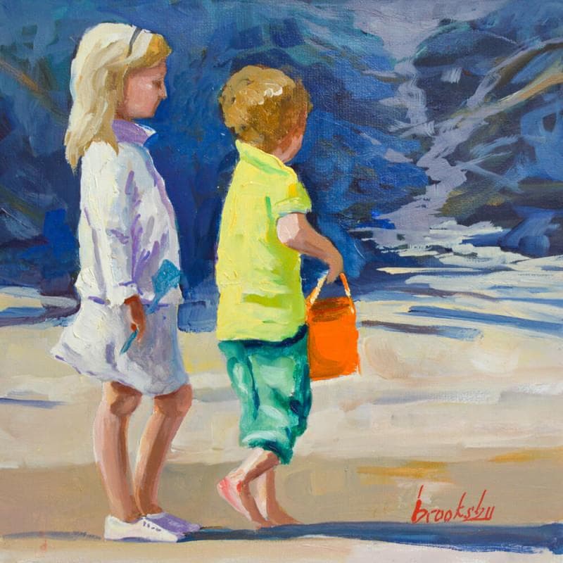 Painting Brother and sister by Brooksby | Painting Figurative Acrylic Life style