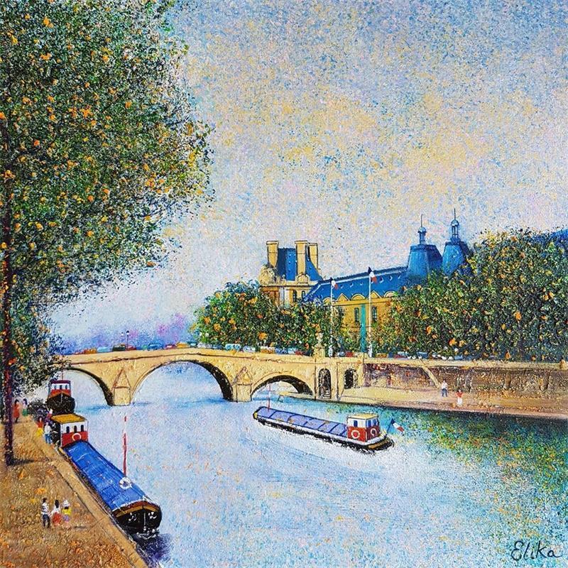 Painting Le Louvre et la Seine, Paris by Dessapt Elika | Painting Figurative Landscapes Urban Life style