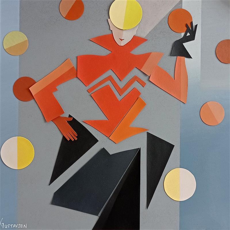 Gemälde Orange Circus von Gustavsen Karl | Gemälde Materialismus Collage, Holz, Pappe Alltagsszenen