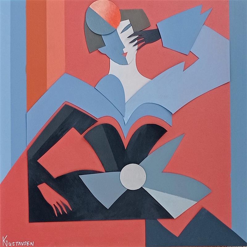 Painting Blue gray by Gustavsen Karl | Painting Figurative Subject matter Life style Wood Cardboard Gluing