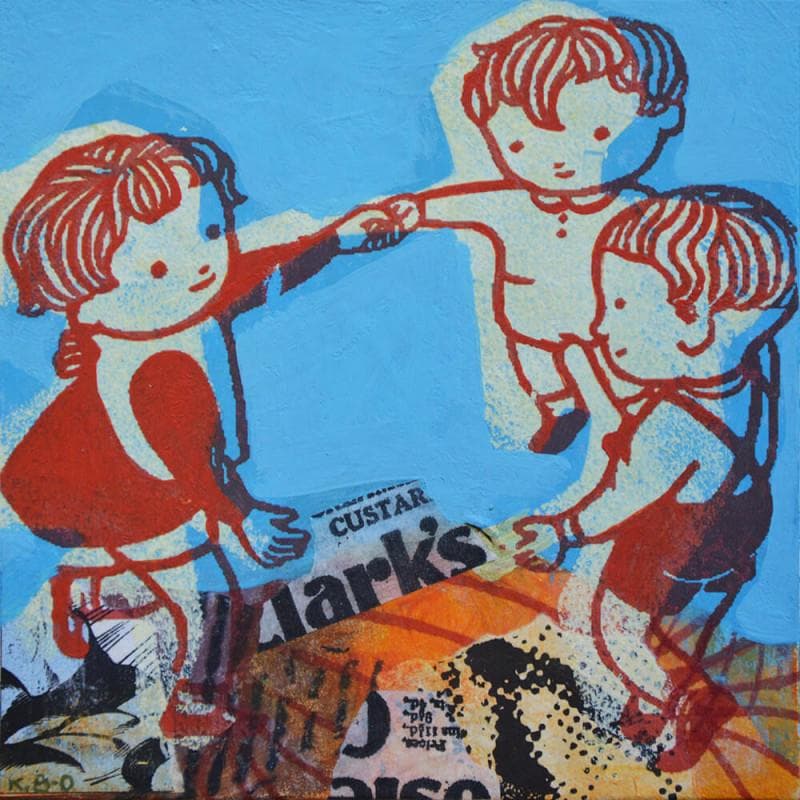 Painting Trois enfants by Kano Okuuchi | Painting Pop art Mixed Life style