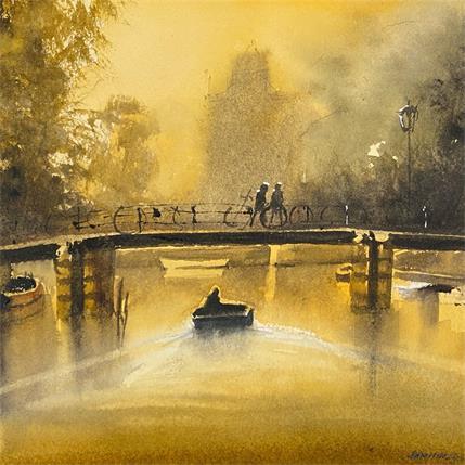 Painting Canal in the Early Morning by Min Jan | Painting Figurative Watercolor Marine, Pop icons