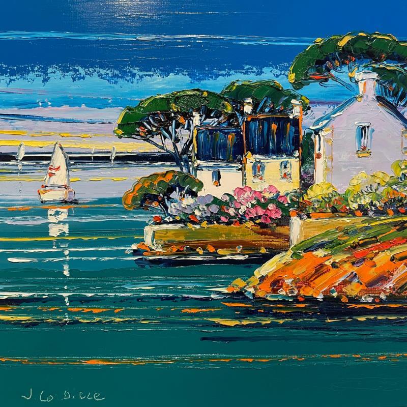 Painting Golfe de Morbilan by Corbière Liisa | Painting Figurative Cardboard, Oil Landscapes, Marine