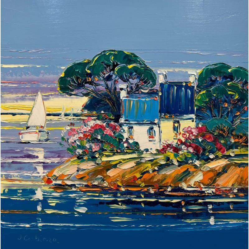 Peinture Golfe de Morbilan 2 par Corbière Liisa | Tableau Figuratif Carton, Huile Marine, Paysages