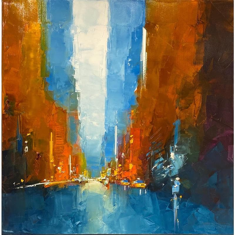 Painting Taxis sur 42th rue by Castan Daniel | Painting Figurative Oil Urban