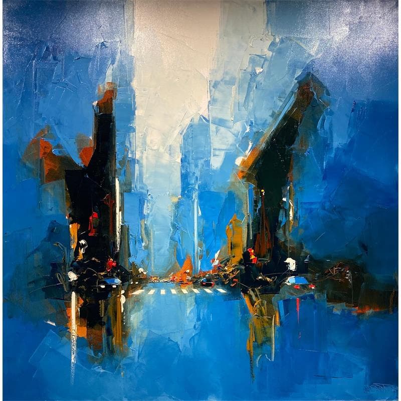 Painting Blue manhattan by Castan Daniel | Painting Figurative Oil Urban