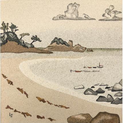 Peinture La plage aux algues par Jovys Laurence  | Tableau Matiérisme Sable Paysages
