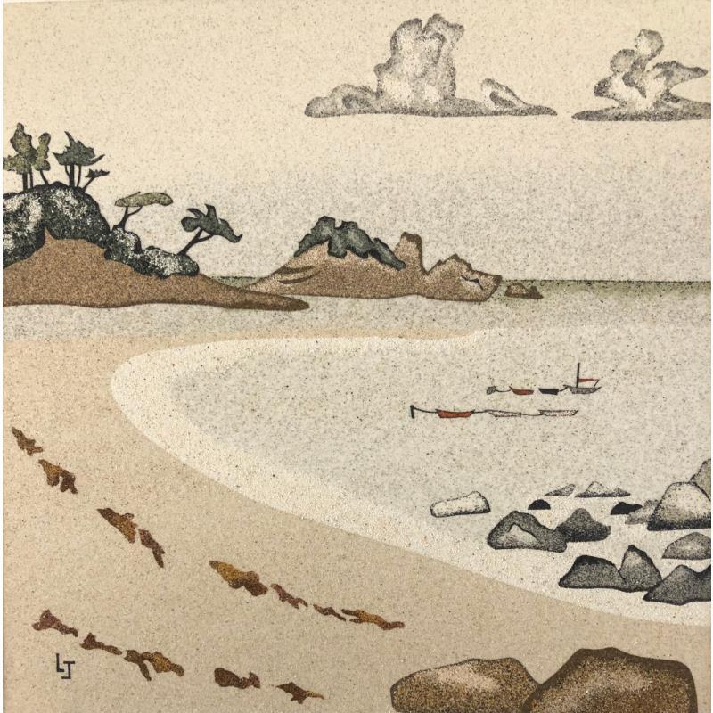 Peinture La plage aux algues par Jovys Laurence  | Tableau Matiérisme Paysages Sable