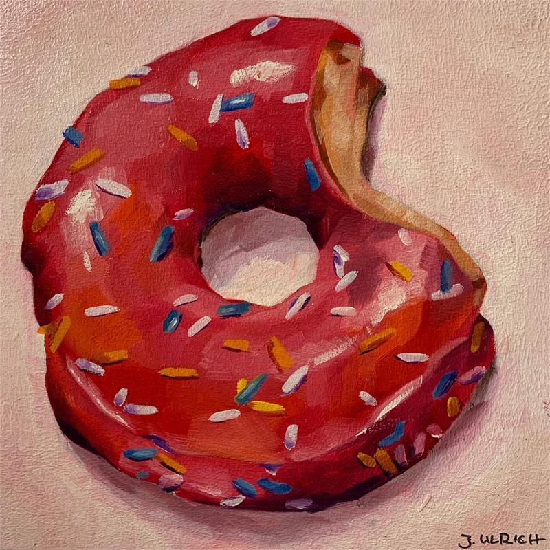 Painting Donut bite by Ulrich Julia | Painting Figurative Oil, Wood Life style, Pop icons, still-life