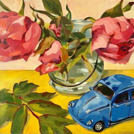 Painting Peonie car by Ulrich Julia | Painting Figurative Oil, Wood Life style
