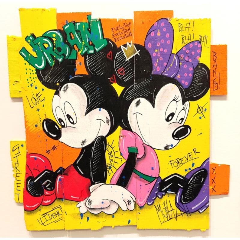 Painting Urban love by Molla Nathalie  | Painting Pop-art Pop icons Wood