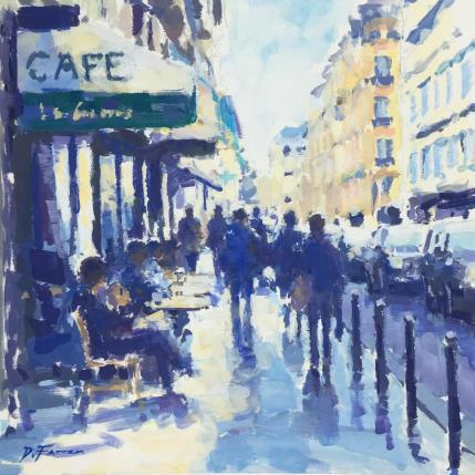 Peinture Paris Café par Farren David | Tableau Figuratif Mixte scènes de vie, Urbain