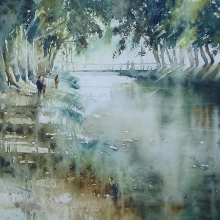 Painting Le Canal rêvé  by Abbatucci Violaine | Painting Figurative Watercolor Landscapes