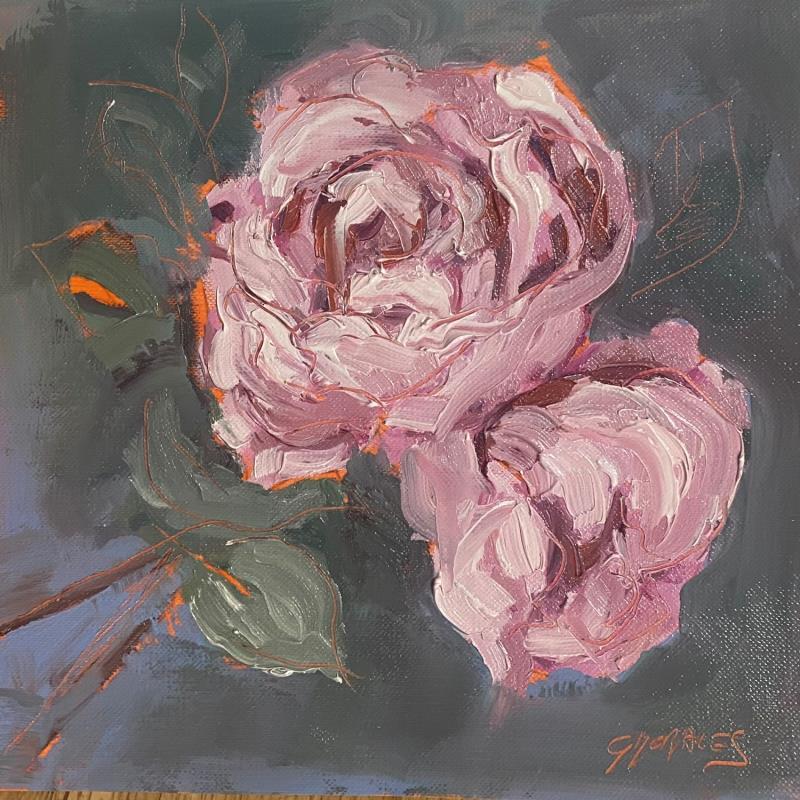 Peinture ROSES COUPEES par Morales Géraldine | Tableau Figuratif Natures mortes Huile Acrylique