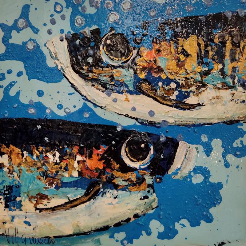 Gemälde love blue von Villanueva Puigdelliura Natalia | Gemälde Figurativ Tiere Holz Öl