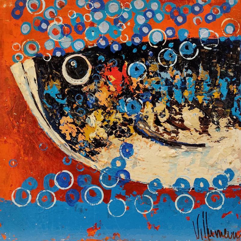 Painting Bubble sardina by Villanueva Puigdelliura Natalia | Painting Figurative Marine Animals Wood Oil