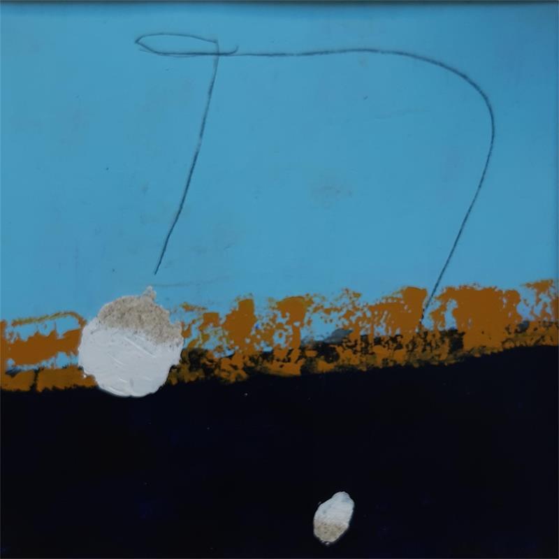Peinture abstract turquoiseB17 par Wilms Hilde | Tableau Abstrait Minimaliste Carton Collage