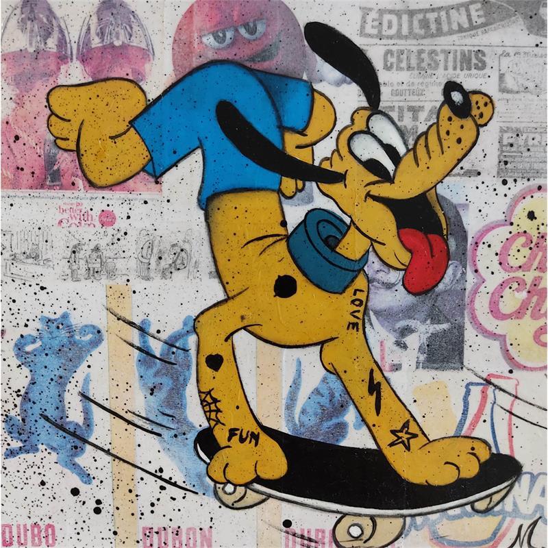 Painting SKATE DOG  by Marie G.  | Painting Pop art Wood Pop icons