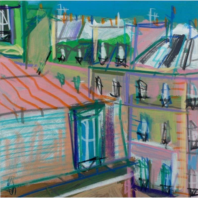 Gemälde Depuis les fenêtre du salon von Anicet Olivier | Gemälde Figurativ Acryl Alltagsszenen, Pop-Ikonen, Urban