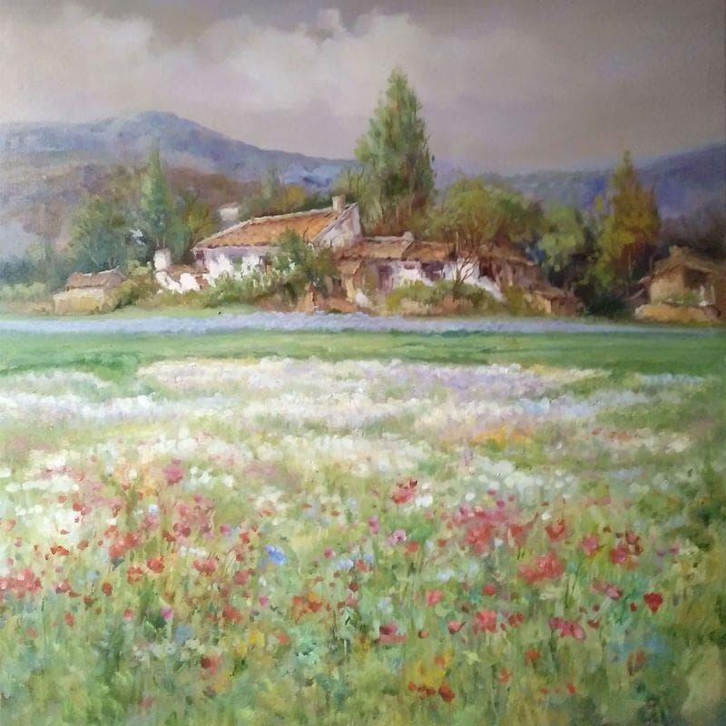 Painting Campo florido by Cabello Ruiz Jose | Painting Figurative Oil Landscapes