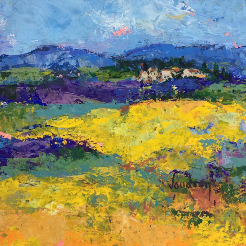 Gemälde Les lavandes en Provence von Vaudron | Gemälde Figurativ Gouache Landschaften