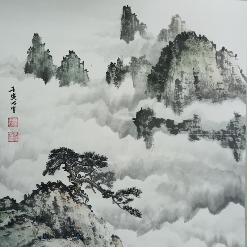 Gemälde Above the clouds von Du Mingxuan | Gemälde Figurativ Landschaften Aquarell