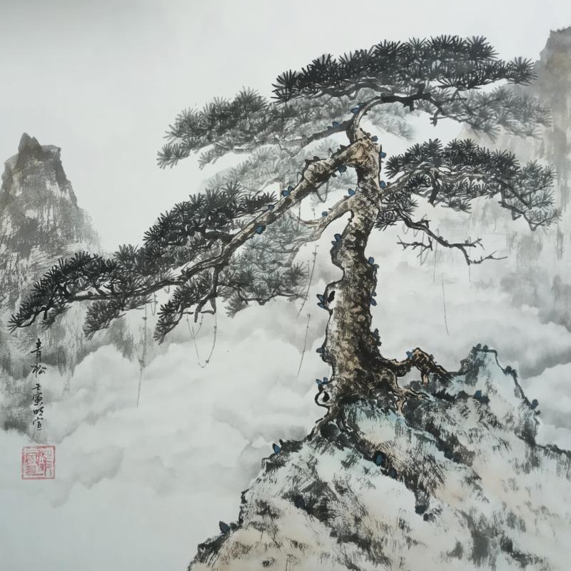 Painting Standing on cliff by Du Mingxuan | Painting Figurative Landscapes Watercolor
