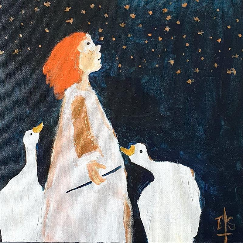 Painting Le nez dans les étoiles by Soizeau Françoise | Painting Figurative Acrylic, Cardboard Animals, Life style