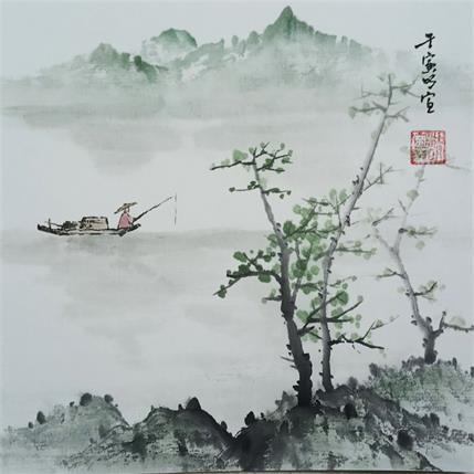 Painting Lakeside by Du Mingxuan | Painting Figurative Watercolor Landscapes, Life style
